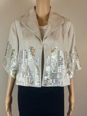 Isda & Co Beige Embellished Linen Swing Jacket
